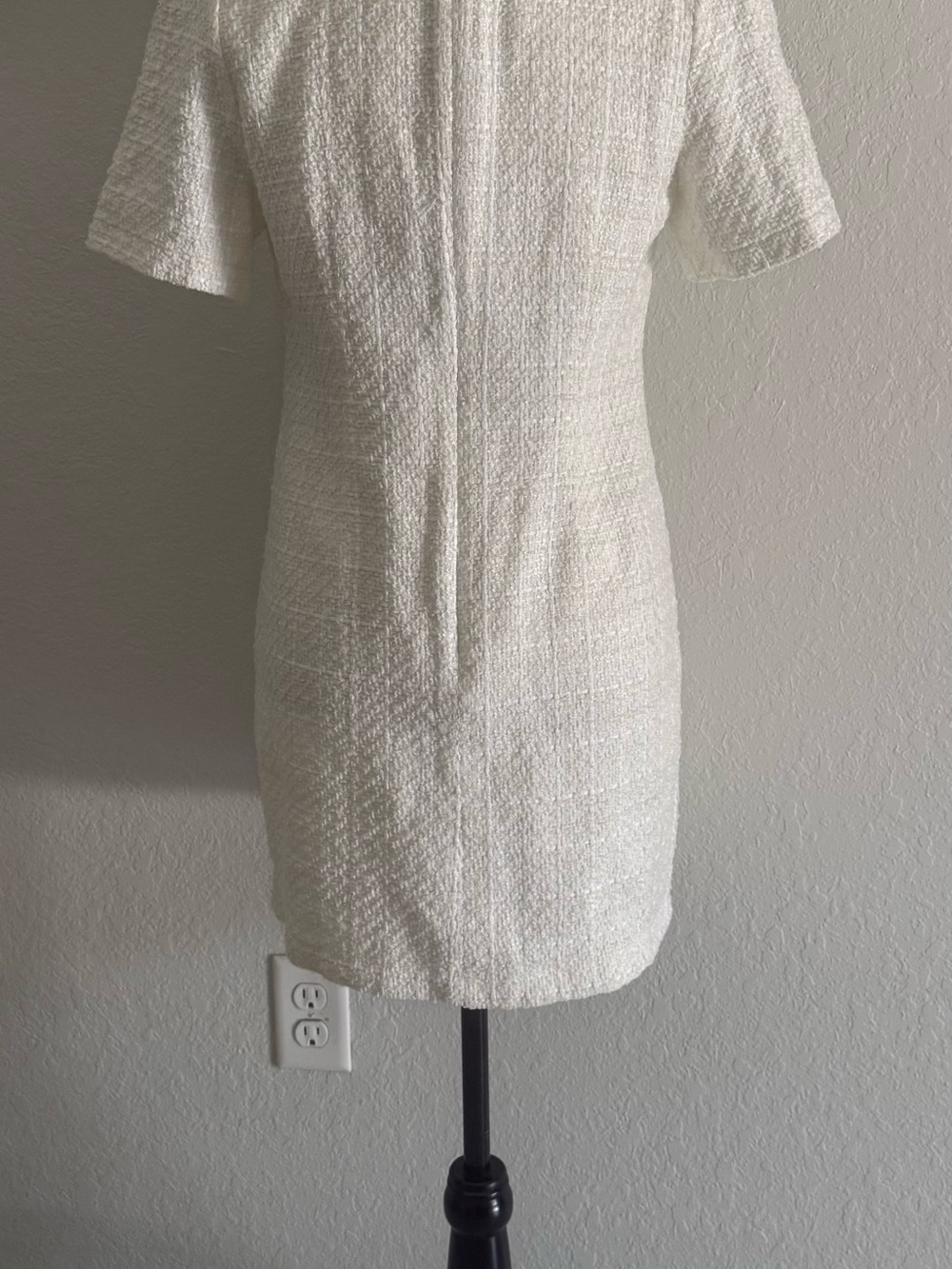 LOFT Ivory Textured V-Neck Mini Dress with Black Trim - Picture 3 of 3